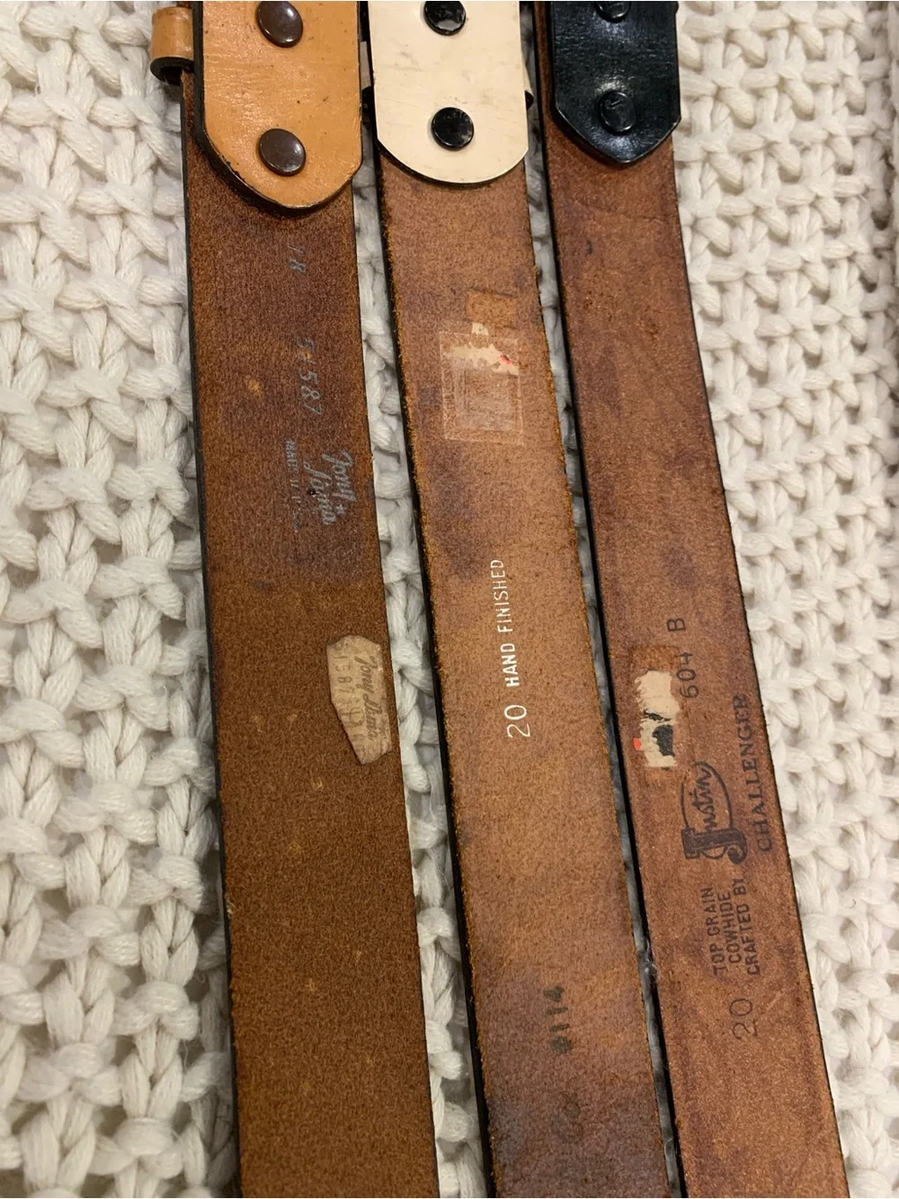 Tooled Leather Belt Trio - Black, Tan, Cream